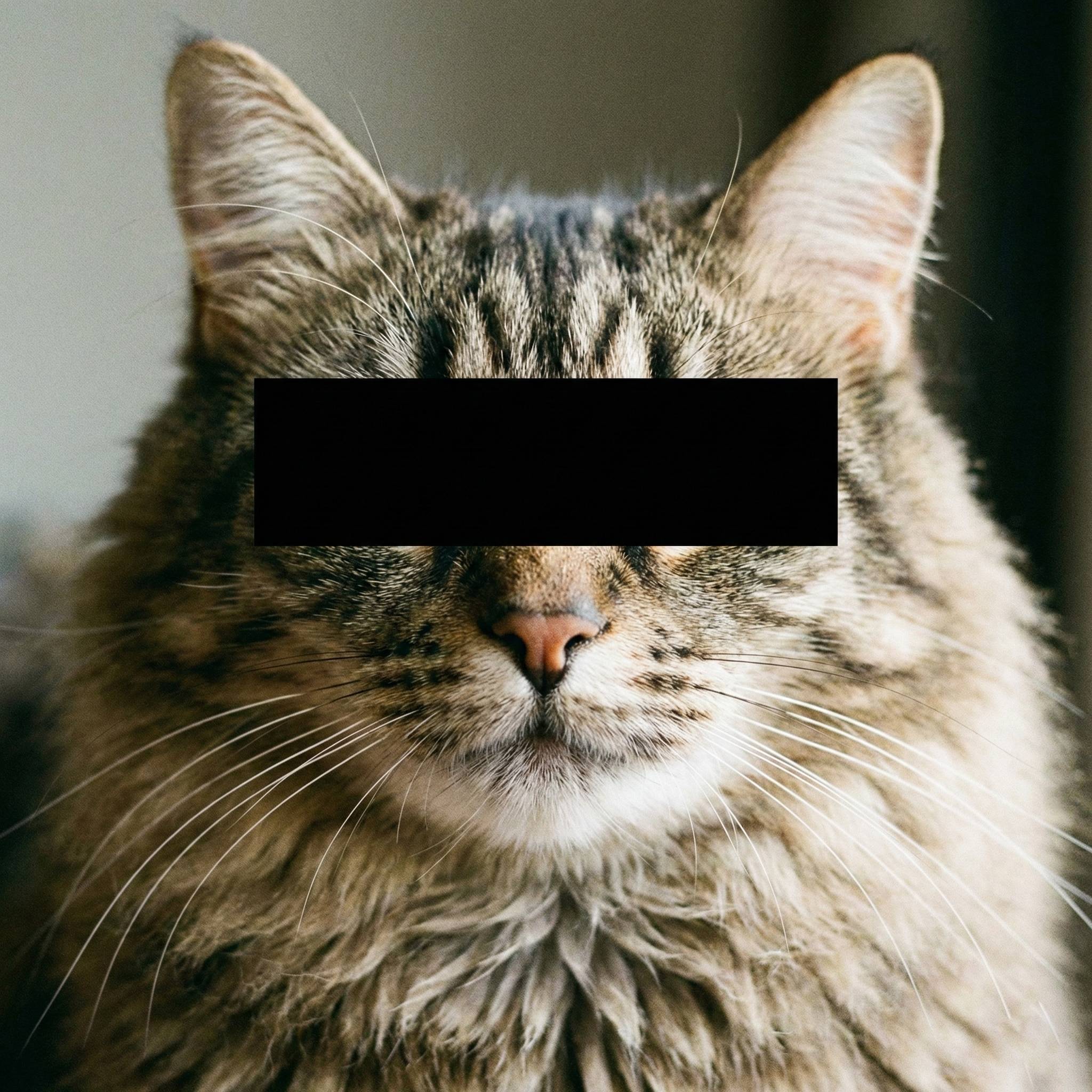 Cat with black bar over eyes
